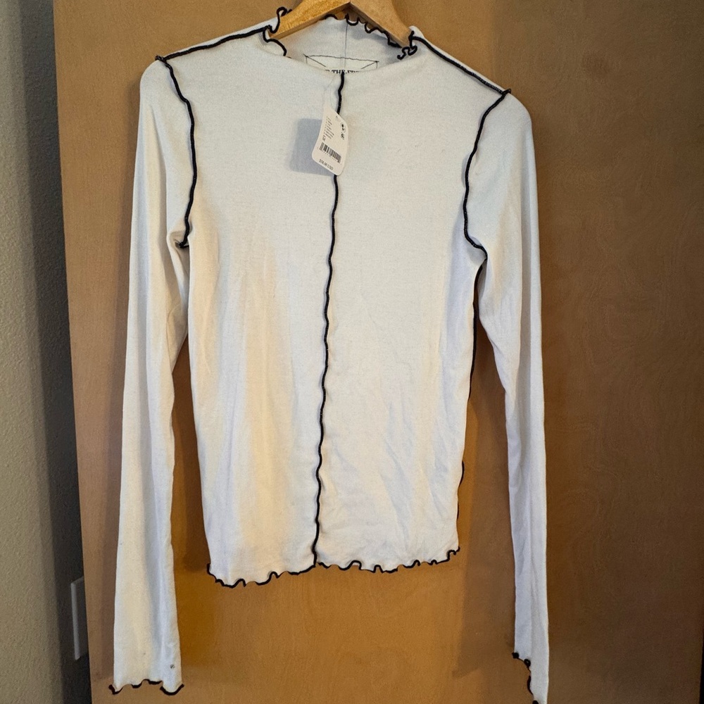 We The Free White Long Sleeve Top with Black Edging